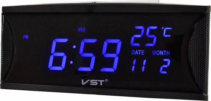 Сетевые часы vst719w-5 220В син.цифры+usb кабель (без адаптера) говорящие