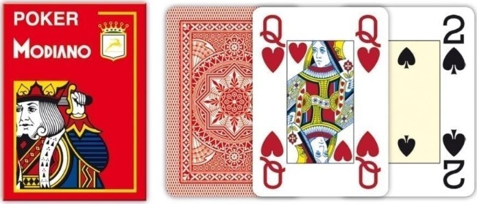 Карты "Modiano Poker" 100% plastic 4 jumbo index red