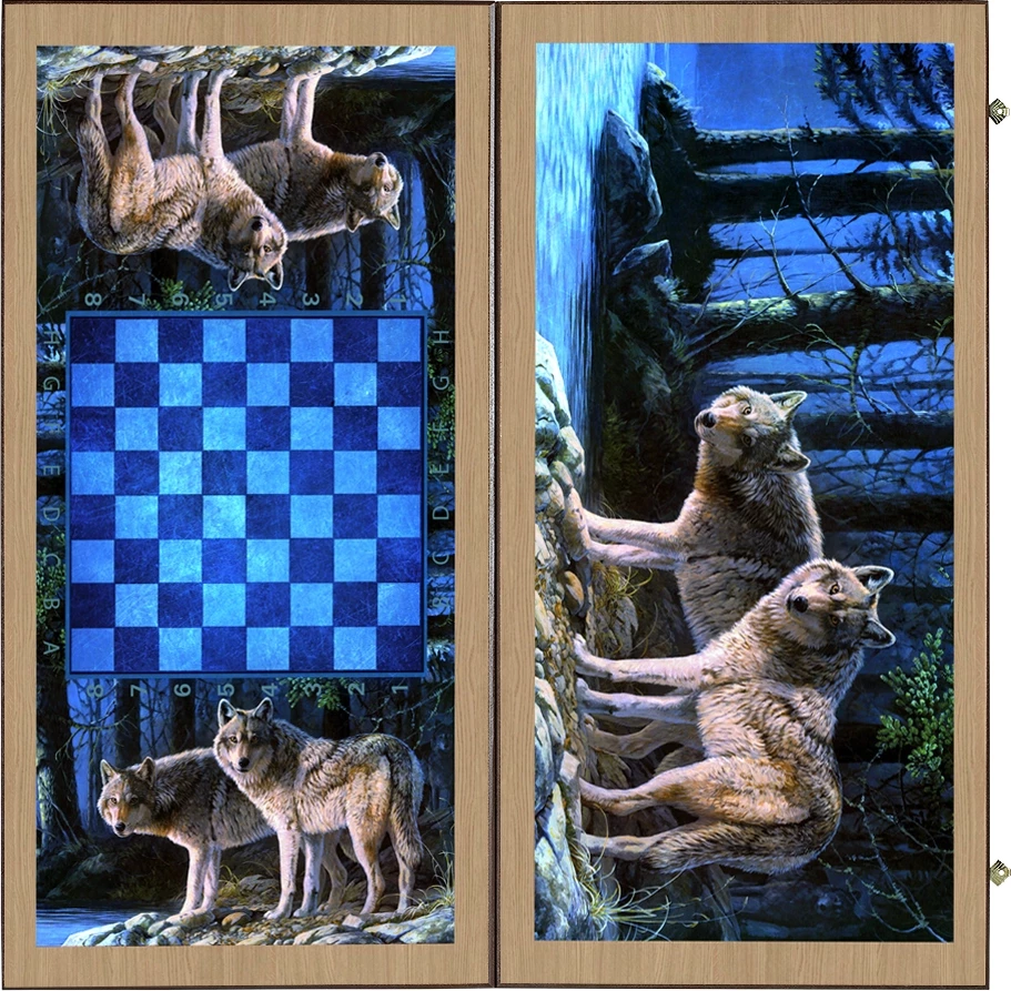Нарды + Шашки Сирия Волки в лесу большие (Россия, дерево, 60 см), Partida