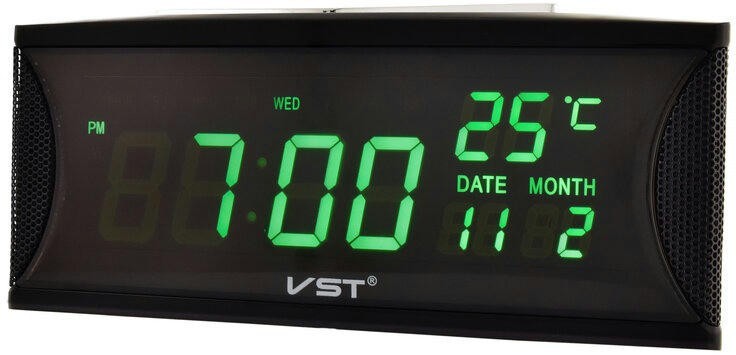 Сетевые часы vst719w-4 220В зел.цифры+usb кабель (без адаптера) говорящие