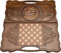 Нарды резные &quot;Корабль&quot; с ручкой 60, Haleyan