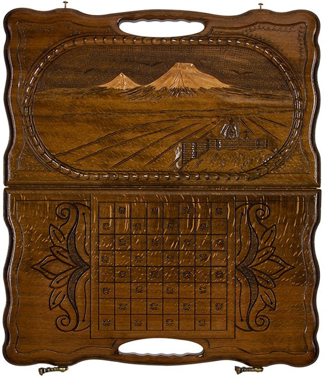 Нарды резные "Арарат и Хор Вирап" с ручкой 40, Haleyan