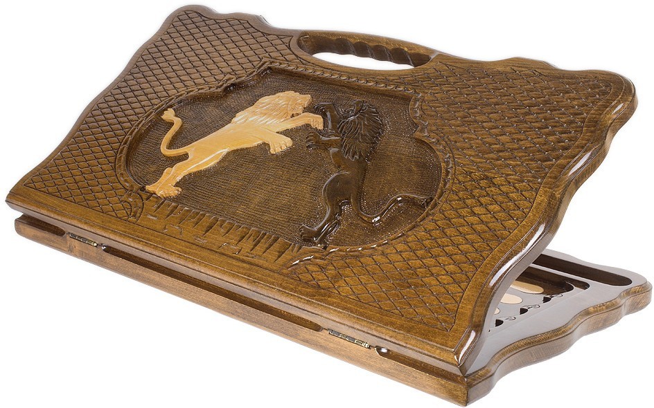 Нарды резные "Битва львов" с ручкой 60, Haleyan